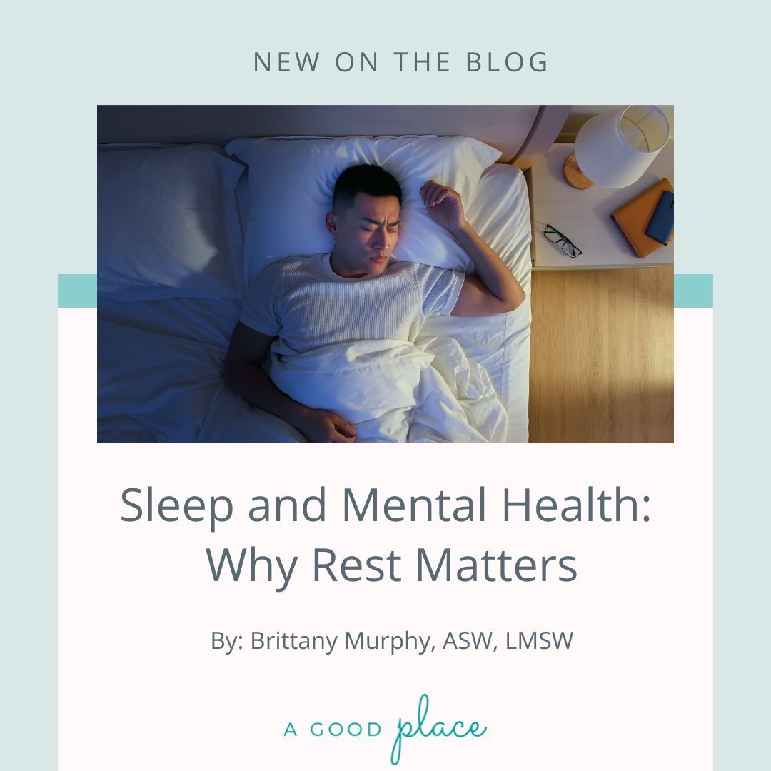 a_GoodPlace's tweet photo. Your mental health and your sleep are more connected than you may think. 😴
In our latest blog, Brittany Murphy, ASW, LMSW explores how sleep impacts anxiety, mood and stress — plus small shifts that can help you rest more intentionally. https://t.co/3j8i7zpIan https://t.co/KJgHkNDUlr