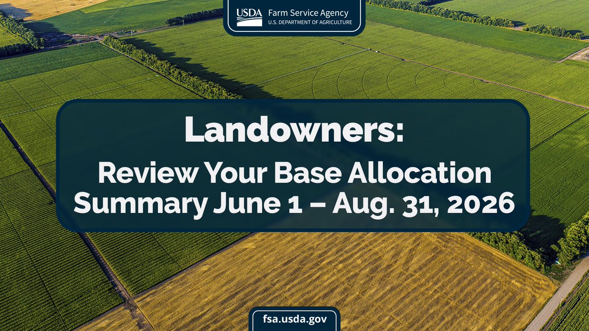 usdaFSA's tweet photo. FSA is strengthening the farm safety net thanks to the Working Families Tax Cuts Act that adds up to 30 million new base acres nationwide. Starting June 1, landowners can update and increase base acres. https://t.co/0I7IWsFRGR https://t.co/9JI3fdKgXs