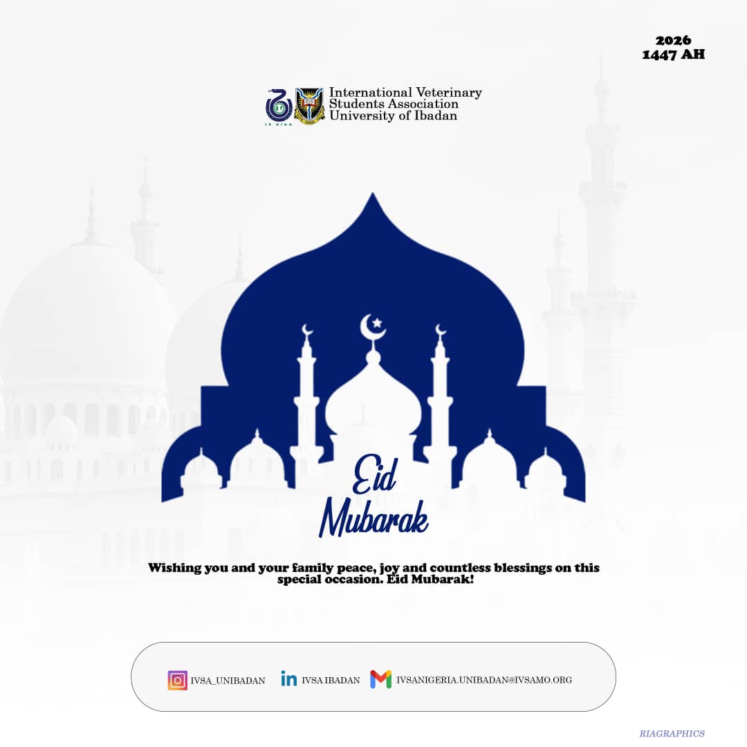 IVSAUNIBADAN's tweet photo. INTERNATIONAL VETERINARY STUDENTS ASSOCIATION, UNIVERSITY OF IBADAN LMO

Eid Mubarak to all! 🐄🐐
Celebrating sacrifice,compassion and the bond we share with animals.
We are proud to be Veterinary Medical Students on this blessed day.

Taqabbalallahu minna wa minkum https://t.co/Z087Yhp375
