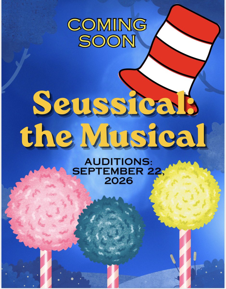ThompsonCTSuper's tweet photo. Simply can’t wait until the next TPS Musical!!!
Save the dates 3/1927 and 3/20/27 for Seussical the Musical.

See below for audition date. https://t.co/ASDD9q450D