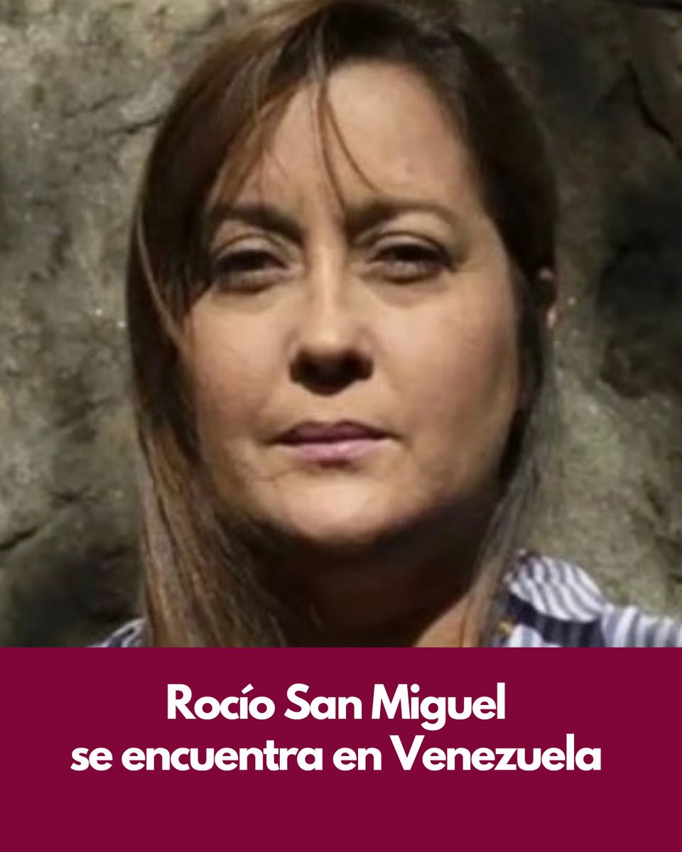 andreina's tweet photo. La abogada y activista de derechos humanos, Rocío San Miguel, se encuentra desde este martes en Venezuela, con la intención de resolver de manera definitiva  su situación ante la justicia venezolana. Su abogado ha confirmado su presencia en Caracas.
En un comunicado firmado por su hermano, José Manuel San Miguel, se afirma también que Rocío quiso volver a ver a sus familiares pero que no ofrecerá declaraciones a la prensa.
Aquí in fragmento del texto:
"Rocío San Miguel ha regresado a Venezuela, en el marco de las actuaciones judiciales aún pendientes relacionadas con su caso.

Esta decisión responde a su deseo de reencontrarse con su familia y acompañar personalmente el desarrollo y cierre de esta etapa, con la expectativa de que la situación jurídica pueda resolverse conforme a derecho y de manera definitiva."

#NOTICIAENDESARROLLO
