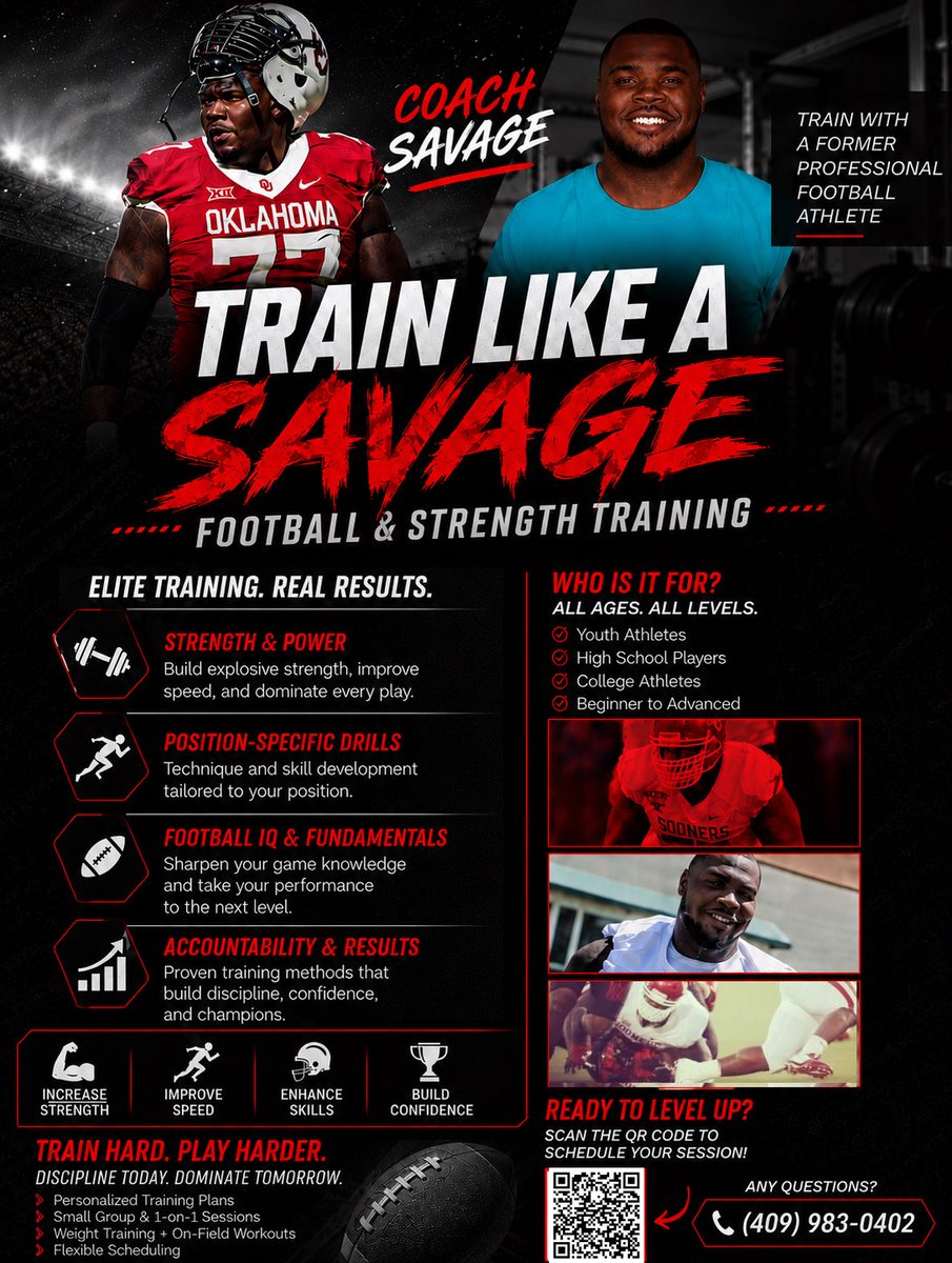 savagedomobee's tweet photo. Train like a savage. Perform like a champion.
Speed. Strength. Discipline. Results.
Ready to level up? Message me or scan the QR code to get started. 💪🏾🏈 https://t.co/ceLZvuGoAO