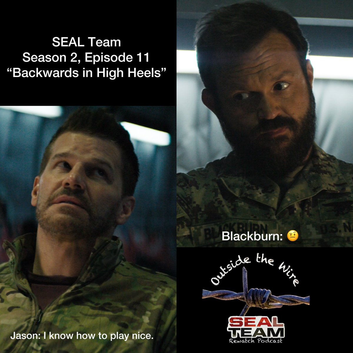 OutsideWireST's tweet photo. Blackburn looks skeptical lol. Tomorrow our #SEALTeam 2x11 rewatch drops &amp; Bravo has to play nice with some counter parts. Will it go smoothly? https://t.co/3huuIO4noE