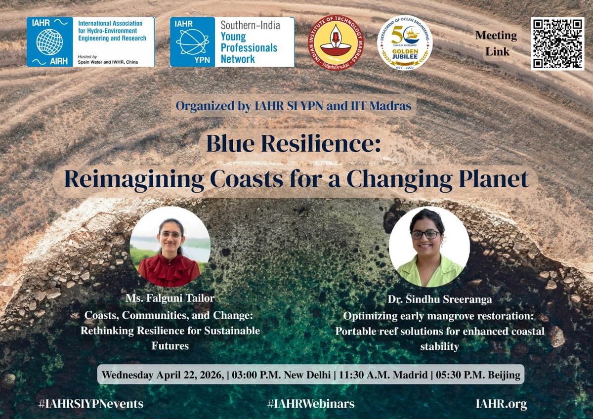 irnscv's tweet photo. IRN Lab member Falguni Tailor delivered a talk on coastal resilience, sustainability, and climate challenges at the IAHR SI Young Professionals Network webinar with IIT Madras. Congratulations on this important contribution! https://t.co/48m0gvAG82