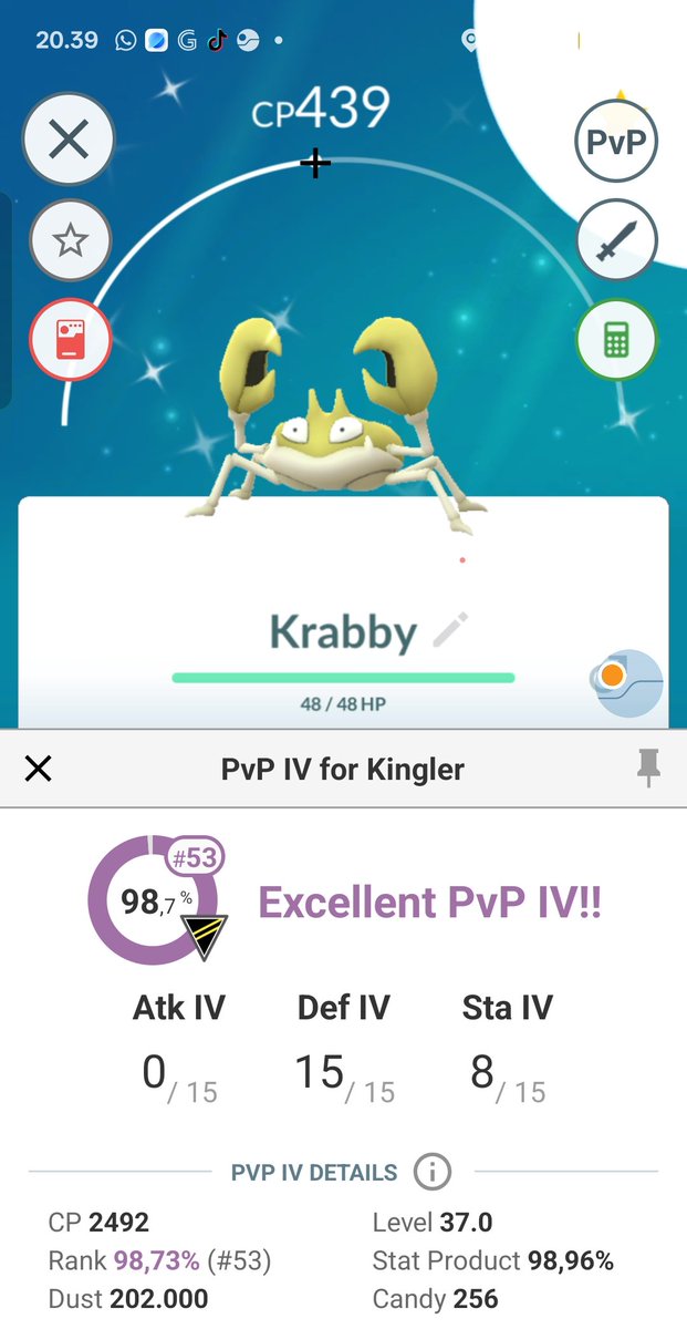 StevenLeeJD's tweet photo. After 514 Krabby seen, finally it shined, also a PVP IV one for either LL, GL or even a decent IV one for the UL!!! 👀🫢😆

#krabby #shiny #shinykrabby #shinyoftheday #pokemongopvpiv #vibes https://t.co/jMITakv8W0