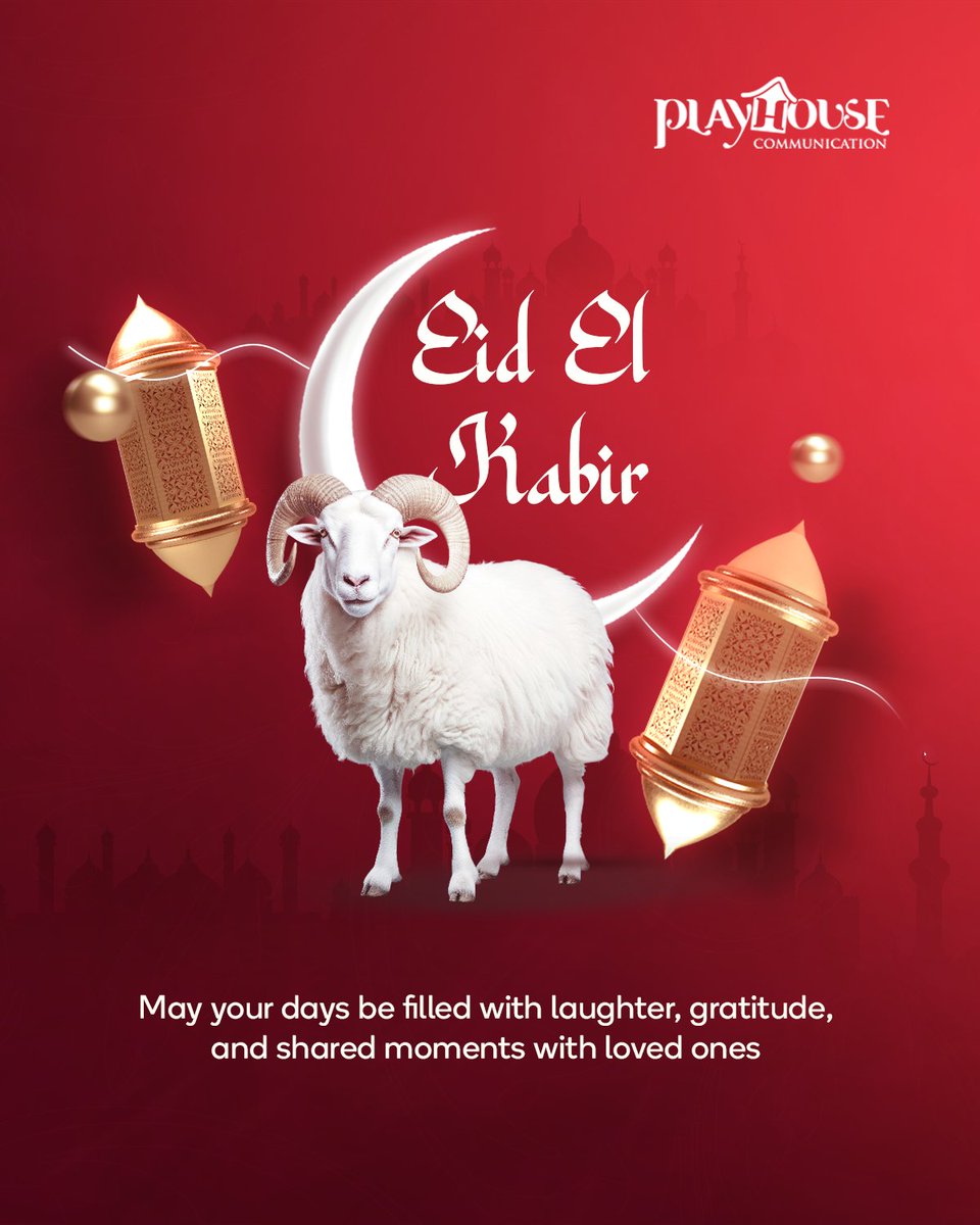 playhousecomm's tweet photo. Here’s to a beautiful Eid filled with joy, gratitude, and celebration 🌙
May this season bring happiness to your home and peace to your heart.
#playhousecomm https://t.co/dGnc18NBmO