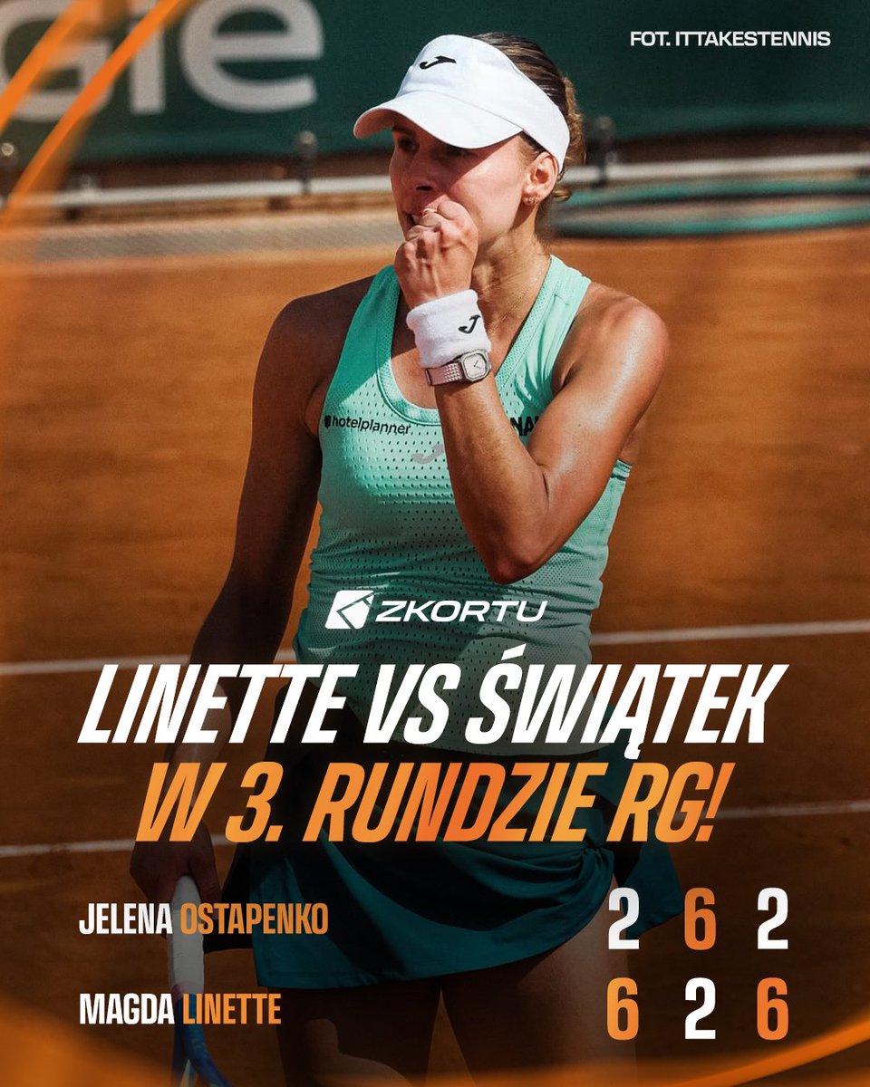 z_kortu's tweet photo. TAK! MAMY POLSKI MECZ W 3. RUNDZIE ROLAND GARROS! 🇵🇱

Magda Linette pokonała Jelenę Ostapenko 6:2, 2:6, 6:2 ✅

Dzięki temu po raz drugi w tym sezonie zmierzy się z Igą Świątek. W Miami wygrała Poznanianka. Rewanż już w najbliższy piątek 🍿

📸 Mateusz Męcik (@ItTakesTennis) | #RolandGarros | #zkortu