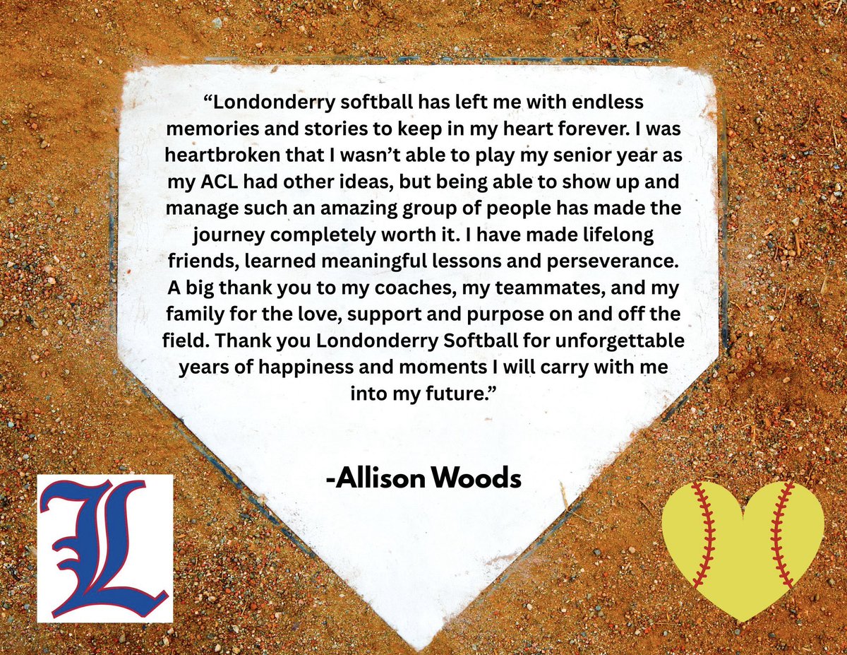 LancerSoftball's tweet photo. Our first senior is our manager, Allison Woods. Allison will be attending the University of Arizona in the fall and studying Law. See below to see what she had to say about her experience with LHS Softball. Congratulations Allison! 🎉🎓🥎 https://t.co/Ca49Zil0J1