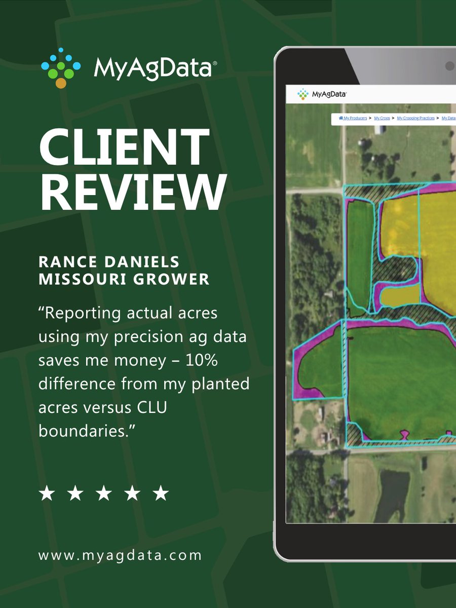 MyAgData's tweet photo. Are your reported acres costing you money?

Missouri grower Rance Daniels found a 10% difference using MyAgData and precision ag data instead of CLU boundaries.

That’s real money back in your pocket.

#MyAgData #AgTech #MissouriFarms #FarmingTips #FarmSmart https://t.co/vG14WmnfCI