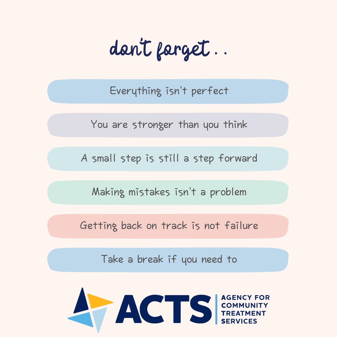 actsflorida's tweet photo. #WellnessWednesday from @actsflorida. 💙
This #MentalHealthAwarenessMonth, don’t forget...
✨ You are stronger than you think
✨ Making mistakes is part of growth
✨ Getting back on track is not failure
✨ Everything doesn't have to be perfect
✨ A small step is still a step https://t.co/jsXnTxrnUs