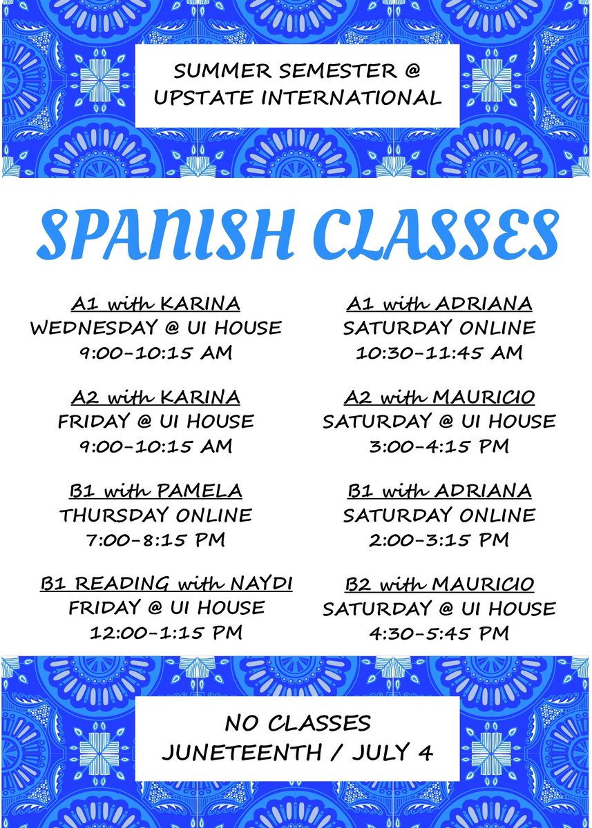 UpstateInt_SC's tweet photo. Upstate International Language Classes Summer term starts, Monday, June 1. Sign up today: https://t.co/GVyVxmnzsk  Classes offered: French, English, Spanish, Hindi, German, Russian, Portuguese, Italian, Japanese https://t.co/QkkZJeiJSq