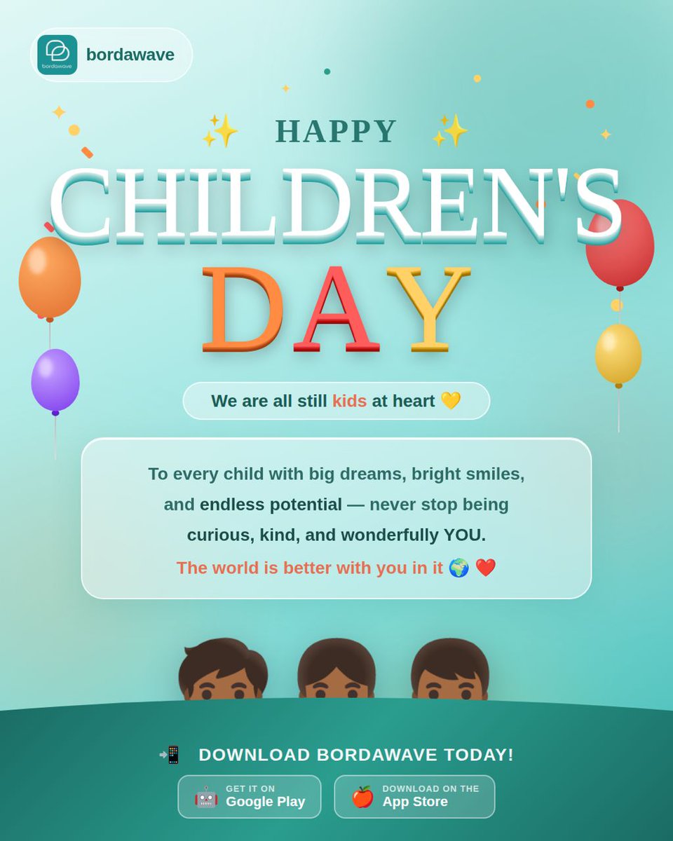 bordawave's tweet photo. Happy Children's Day from Bordawave.
#inboundremittances #bordawave #undependentcontractor #globaltalentvisa #FutureofWorks #FintechAfrica #digitalnomadlife #freelancelife #gigeconomy #digitalcreator #freelancingtips #RemoteWork #remotejobs #remoteworking #freelancing #freelancer https://t.co/bNMplaCZgU