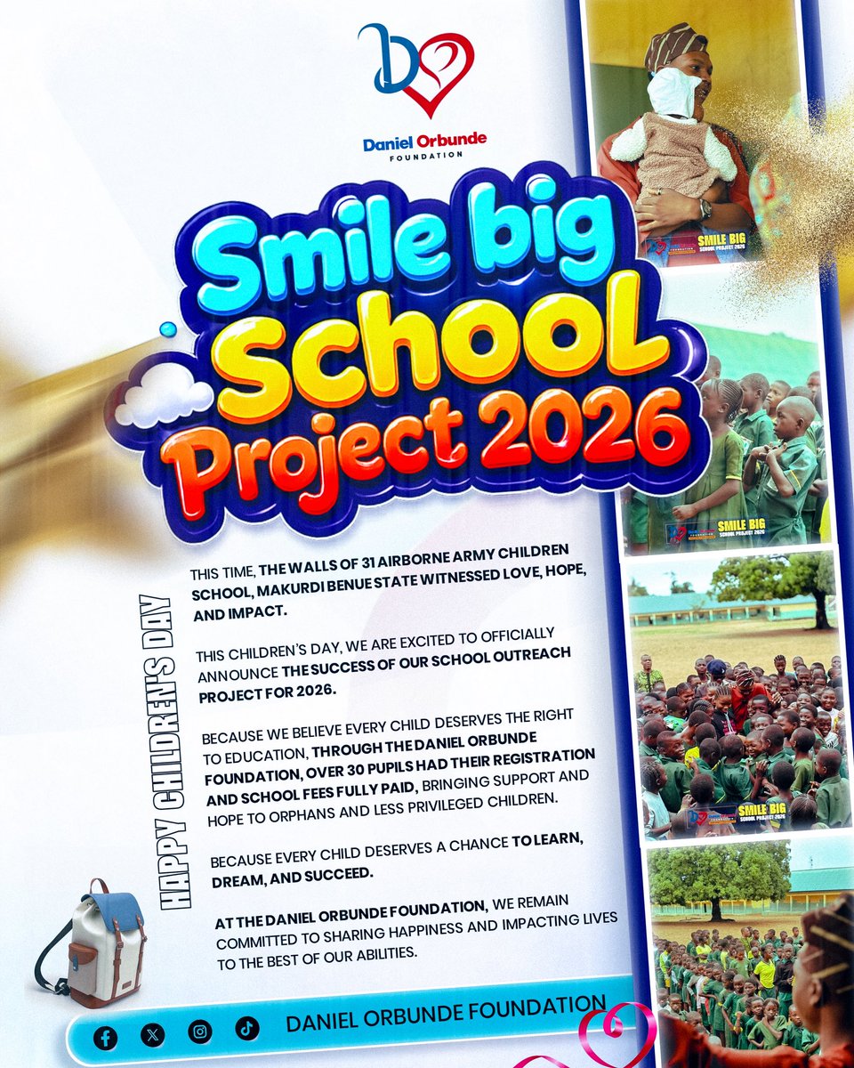 _DOF1's tweet photo. Happy Children’s Day!

From All Of Us: @DANIEL ORBUNDE FOUNDATION! https://t.co/TaoDXgqU5F
