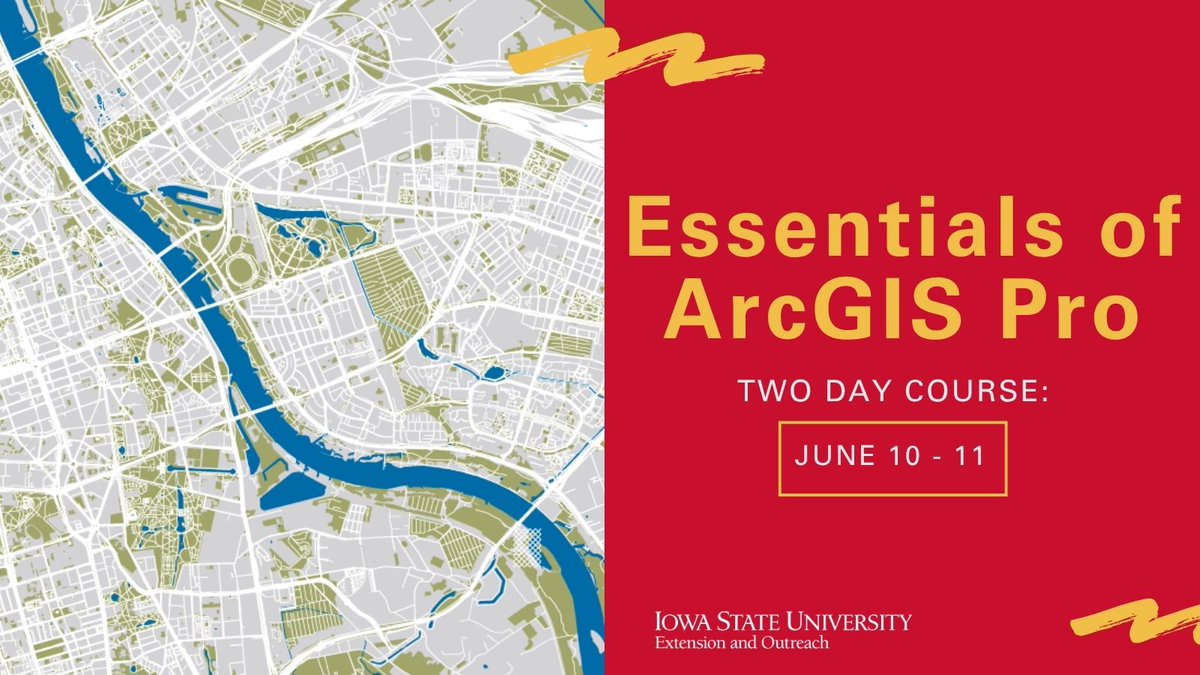 ISU_Geospatial's tweet photo. 🗺️ Ready to build your GIS skills?
Join us for the Introduction to ArcGIS Pro Workshop on June 10–11 in Ames!
Explore this workshop and all of our 2026 GIS course offerings here:
🔗https://t.co/sK8HSPvqd3
#StrongIowa #Data #GIS #geospatial https://t.co/19JD6LkWvg