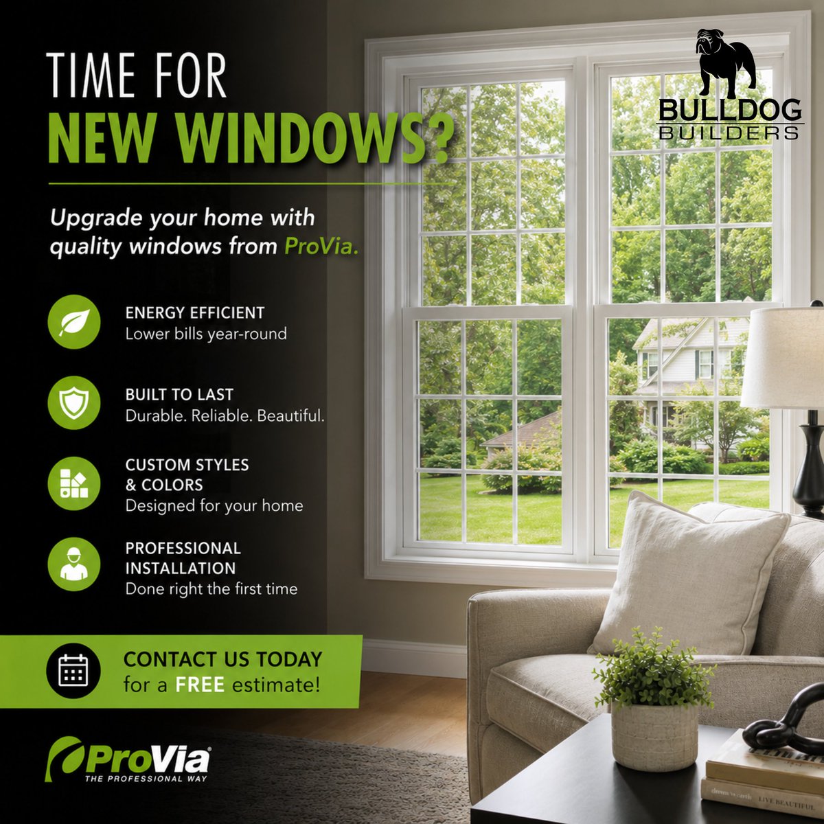 llc_bulldog's tweet photo. Upgrade your home with beautiful new ProVia windows ๐ชโจ
โ
Energy Efficient
โ
Built to Last
โ
Custom Styles
โ
Professional Installation
Contact us today for a free estimate! https://t.co/VDtzfdUSnc
#ProVia #NewWindows #HomeUpgrade #ReplacementWindows #BulldogBuilders https://t.co/qzcKdL8Ac9