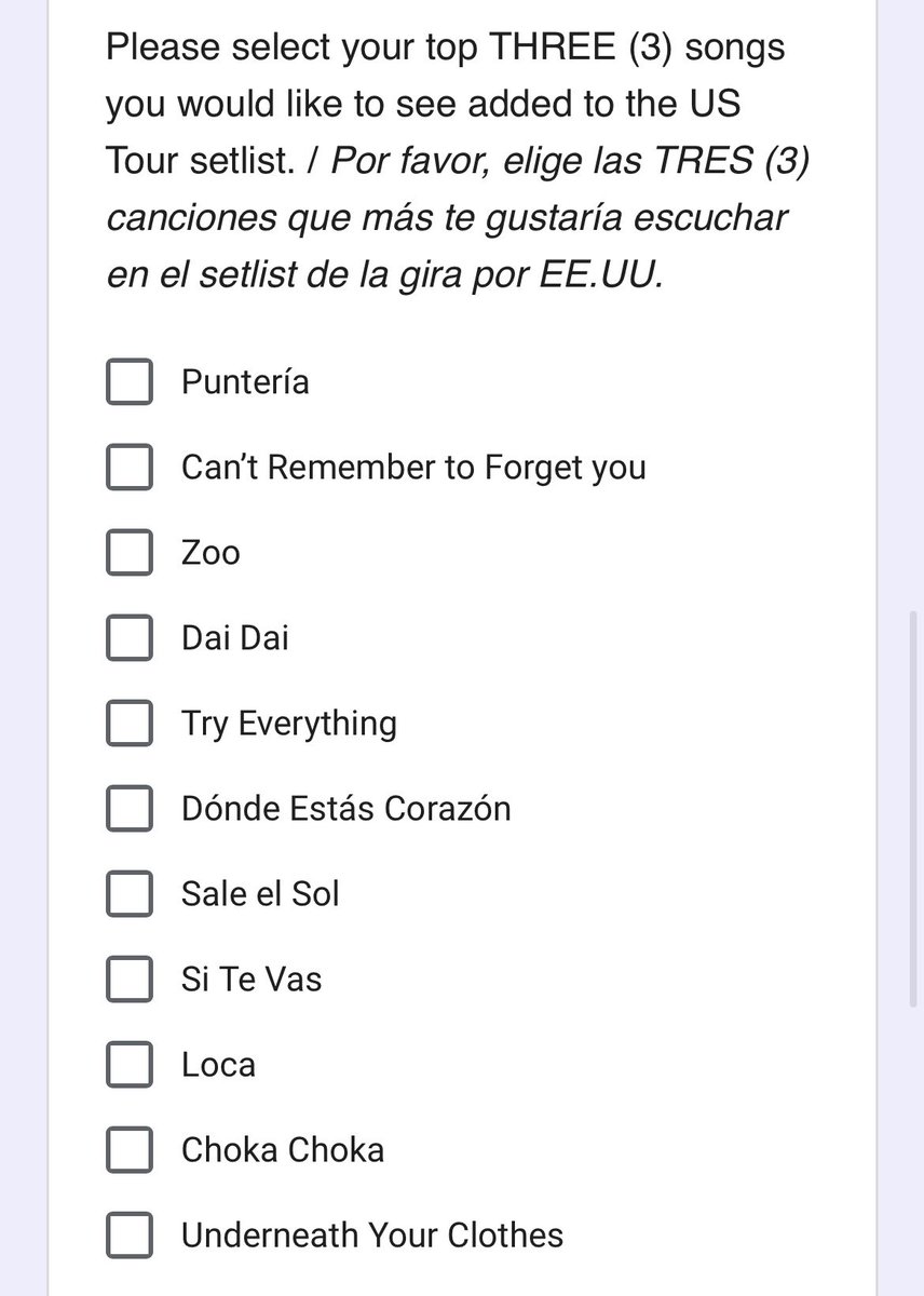 Shaki_USA's tweet photo. 🚨 Shakira is doing a poll to find out which songs fans want to hear during the new US leg of the tour! 🐺✨

Vote now for “Puntería,” “Zoo,” and “Try Everything.” 

• Vote here: https://t.co/IMCXMahRxP https://t.co/iUm4CYh9GD