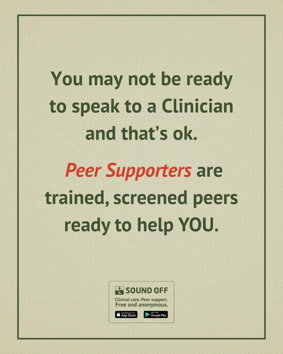 SoundOff's tweet photo. Not ready to talk to a clinician? Peer supporters at Sound Off offer a judgment-free space to connect with people who understand your experiences. It’s a comfortable first step toward support, healing, and knowing you’re not alone.

https://t.co/Ny6VFxPo3U

#PeerSupport #MentalH https://t.co/054pe3Z7Cs