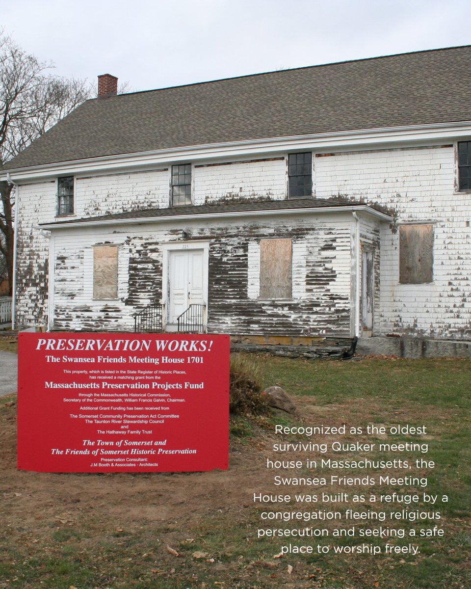 SavingPlaces's tweet photo. Recognized as the oldest surviving Quaker meeting house in MA, the Swansea Friends Meeting House was built as a refuge by a congregation fleeing religious persecution. 

The 1701 building has been closed for years and requires significant rehabilitation: https://t.co/2ySFhfIgCE https://t.co/PzxX5t5BhJ