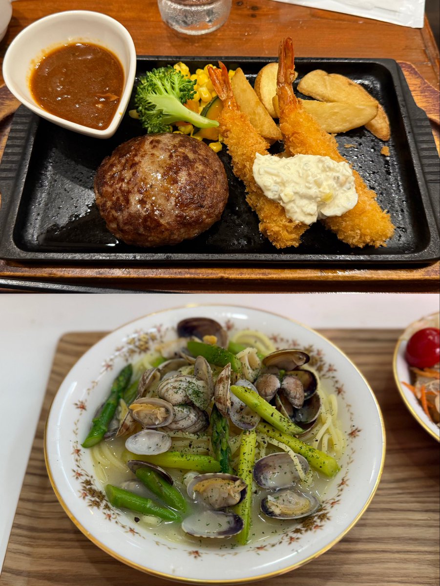 1053mori's tweet photo. 以前お世話になっていた方々ともお会いできてとても嬉しかったです。

食事もご一緒できました。
ここの「極みハンバーグ」は絶品です！
#グリルレストランモカ

あと、やぎひげcafeのスパゲッティも変わらず絶品でした😋 https://t.co/n8bpckbTl2
