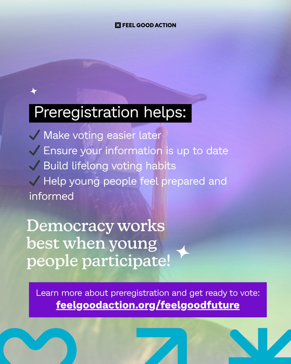 FeelGoodAction's tweet photo. Congrats, Class of 2026! 🎓

If you’re 16 or 17 years old, preregistering to vote is one of the easiest ways to get future-election ready before turning 18!

Get started today: 
https://t.co/V5rqgpEPpa

#GraduationSeason #PreregisterToVote #FeelGoodAction #ClassOf2026 https://t.co/6hjmf3G7M5