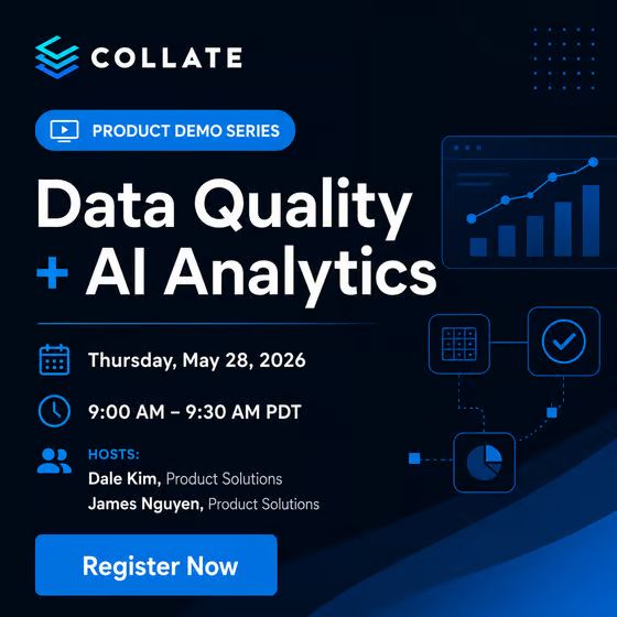 CollateData's tweet photo. Tomorrow at 9 AM PT. Bad data gets published because tests run too late. We are showing a better approach, plus an overview of Collate AI Analytics. May 28.

👉 Register Now: https://t.co/5l9QQntBTk 

#DataQuality #OpenMetadata #DataEngineering #Collate https://t.co/Jue5E3Tzav