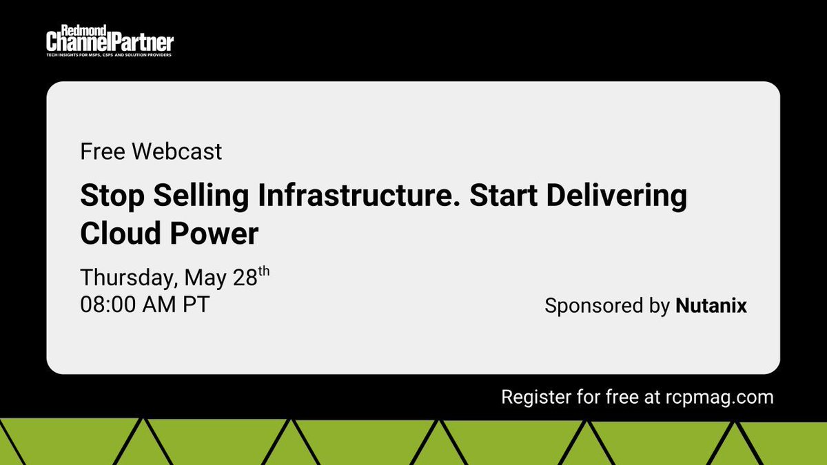 RedmondPartner's tweet photo. Providers are rethinking how to deliver profitable cloud services.

Join us and sponsor @Nutanix tomorrow for this FREE webcast on scalable cloud services, multi-tenant offerings and faster modernization.

Register now: https://t.co/nkhVWhcY2o

#CloudServices #CloudComputing https://t.co/AUcuZotiyP