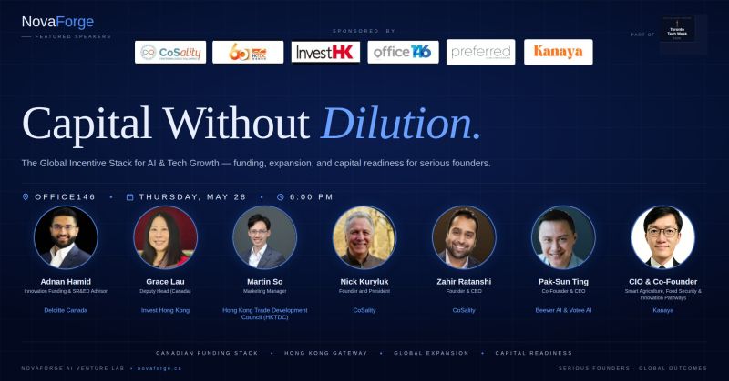 Beever_AI's tweet photo. Toronto Tech Week Event Alert!

This Thursday, May 28, our Co-Founder & CEO, Pak-Sun Ting, will be a featured panelist at "Capital Without Dilution: The Global Incentive Stack for AI & Tech Growth" presented by Nova Forge.

📅 Thursday, May 28 ⏰ Start: 6:00 PM ET; Pak's session: 7:40 PM – 8:15 PM ET (Toronto Time) 🔗 Join the virtual session here: https://t.co/poed9TnupG

With @InvestHK @TOtechweek 

#SovereignAI #EnterpriseAI #CapitalEfficiency #TechGrowth #VoteeAI