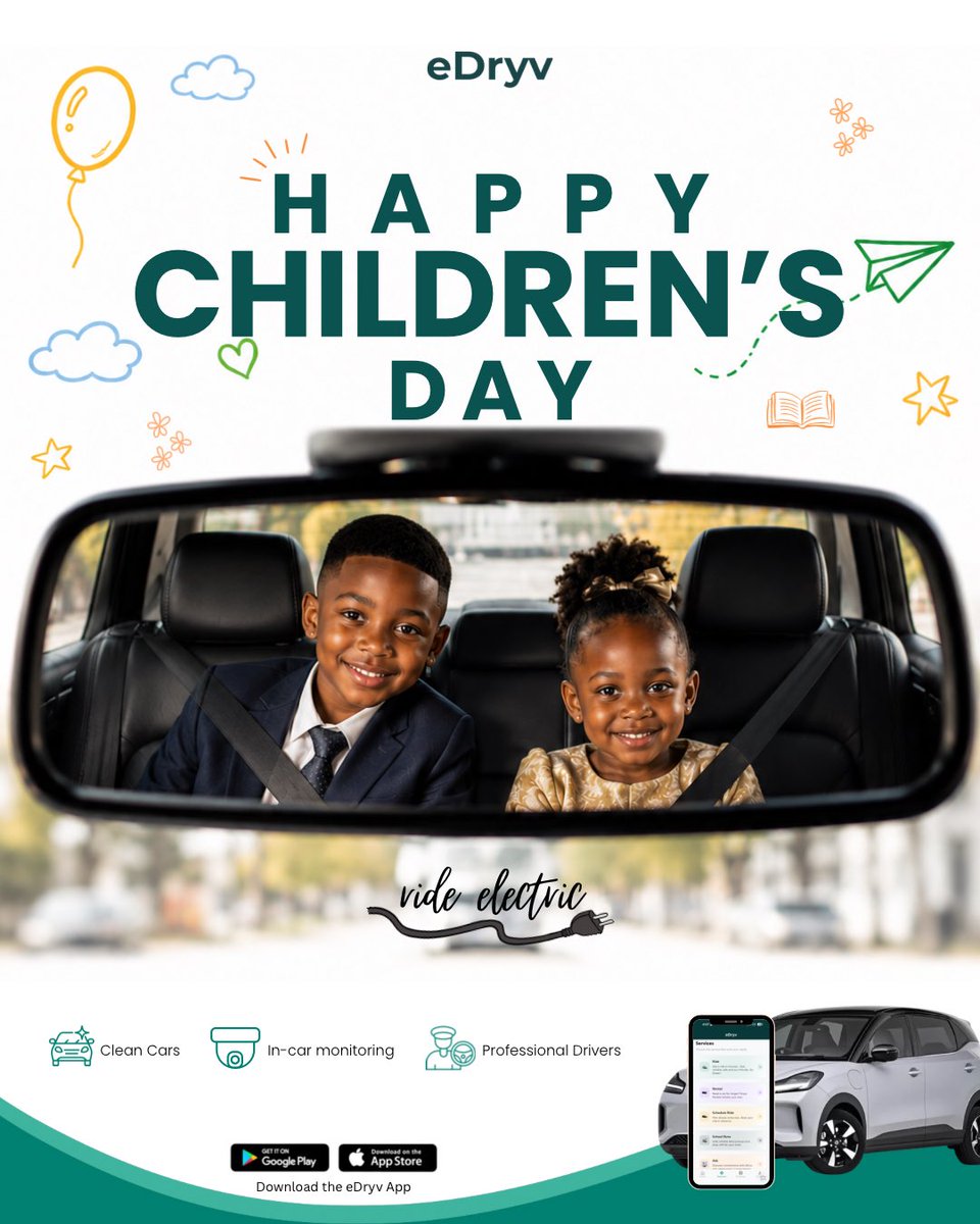 eDryvmobility's tweet photo. Happy Children’s Day!

Today, we celebrate the little dreamers, explorers, and future changemakers.

Because every journey matters, something exciting is coming soon: School Runs on eDryv, making school runs easier, safer, and more convenient for families.

Stay tuned… https://t.co/D9GKGEHrFC