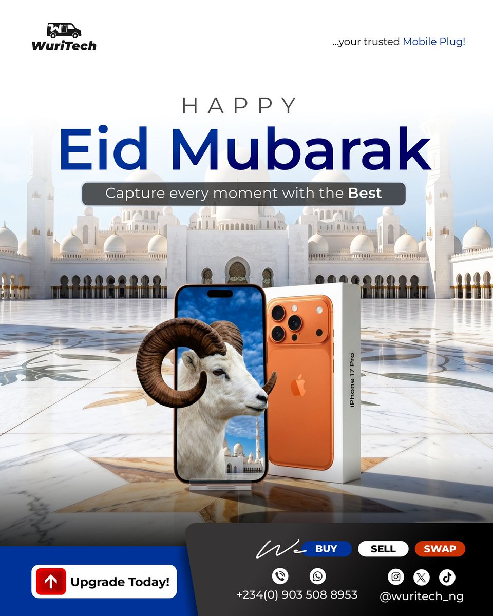 wuritech_ng's tweet photo. 🌙✨ Eid Mubarak from WuriTech!

May this special season bring peace, happiness, and countless blessings to you and your family 🤍📱
Thank you for always choosing WuriTech.

📦 Delivery nationwide
💯 Trusted gadgets &amp; accessories. https://t.co/Y1N1sFdRH4