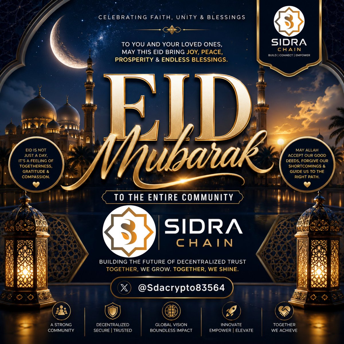 SdaCrypto83564's tweet photo. Eid Mubarak, #SidraFamily 💙
Behind every delay is a team fighting day and night to build something truly global and powerful. Never lose faith.
Great ecosystems are built through patience, vision, and resilience and the @sidrachain team is working tirelessly behind the scenes. https://t.co/o6S95l8dJ5