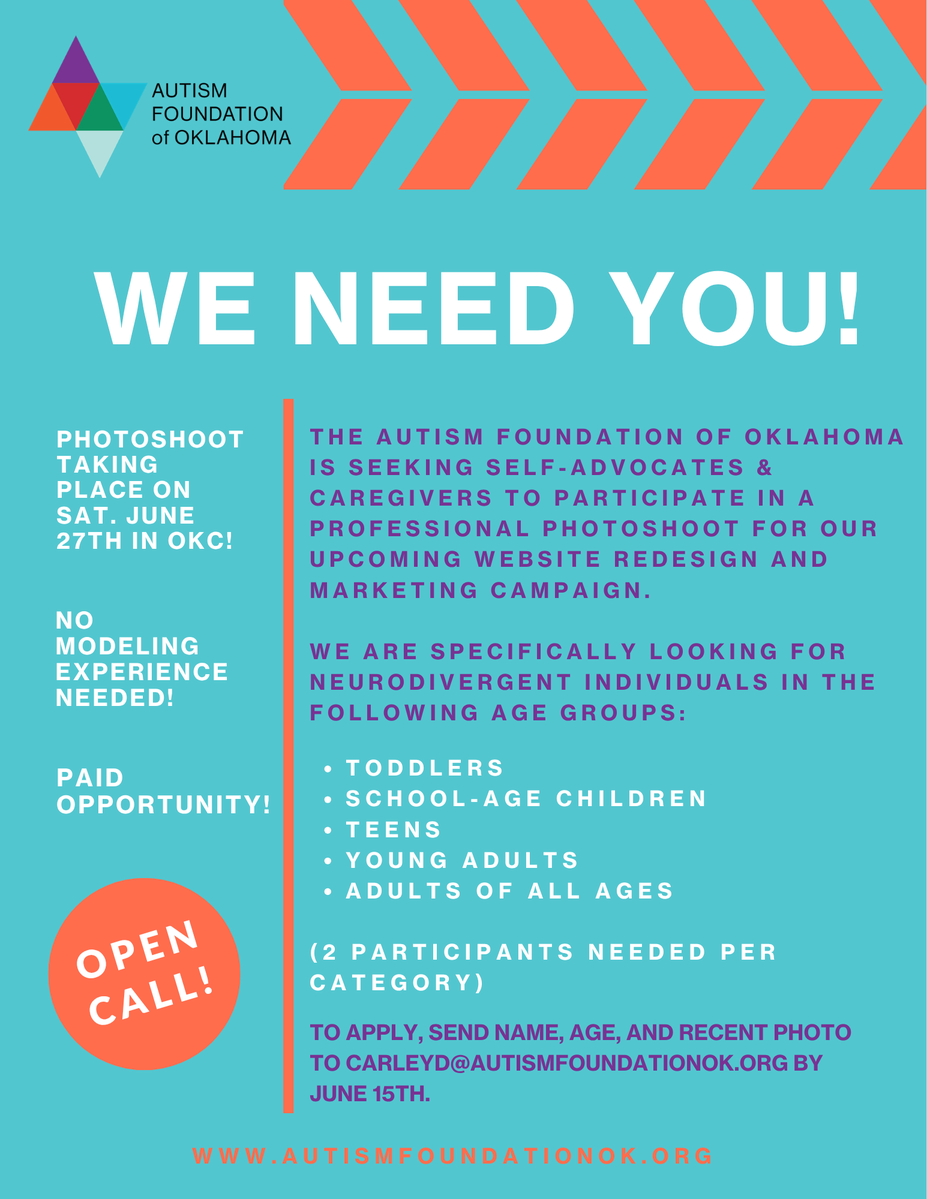 AutismFoundOK's tweet photo. 📸Casting call! Email Carleyd@autismfoundationok.org to be a part of our next campaign! https://t.co/YzazYHqVtf