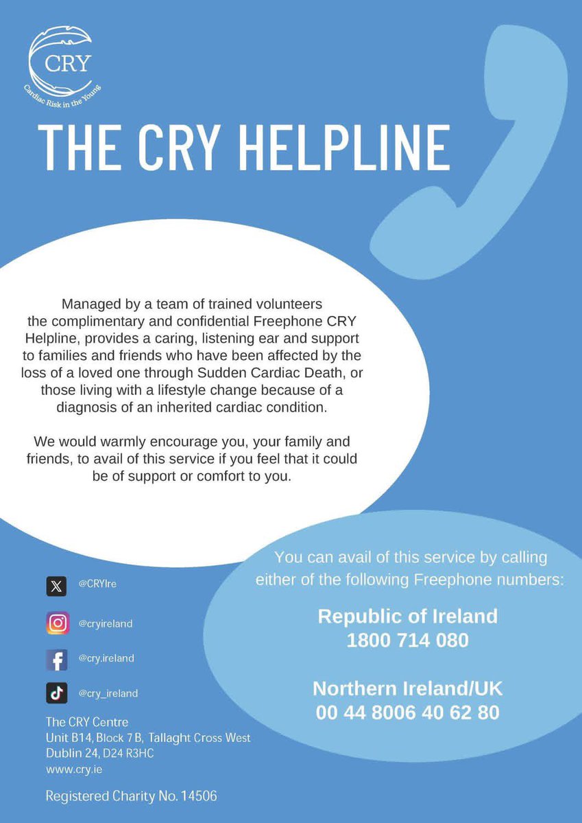 PocFada's tweet photo. The CRY Freephone Helpline is here to provide a caring and listening ear. Please reach out and talk to one of our trained volunteers who really understands and can offer emotional support at a difficult time.
# Safety #Support #Solidarity https://t.co/j1HOjhviWt