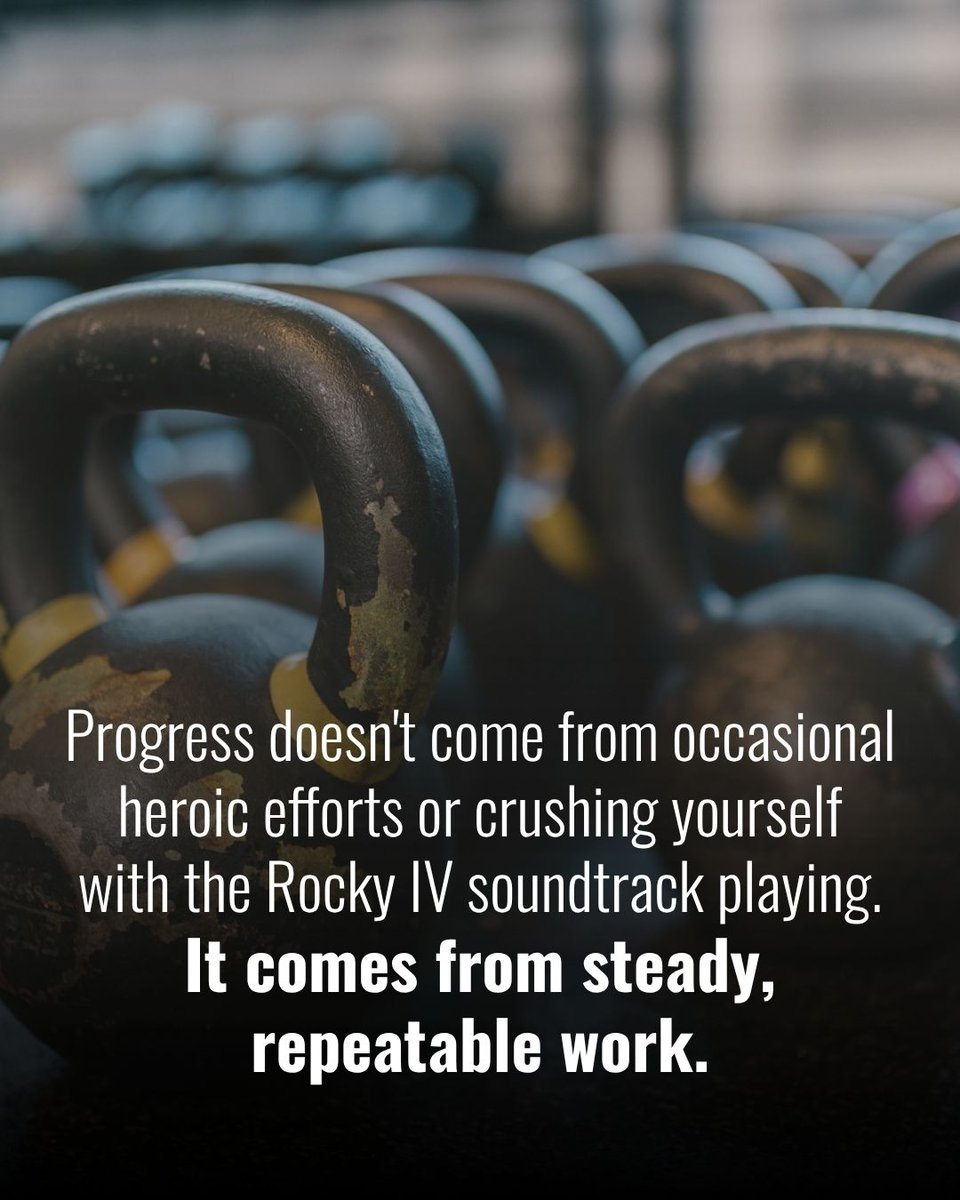 GeoffNeupert's tweet photo. Crushing yourself occasionally doesn't build sustainable progress. Steady, repeatable training does. For men over 40, consistency beats intensity every time. Focus on what you can maintain week after week, not what looks impressive once. #consistencyiskey #sustainabletraining https://t.co/SZHf2IfZJ6