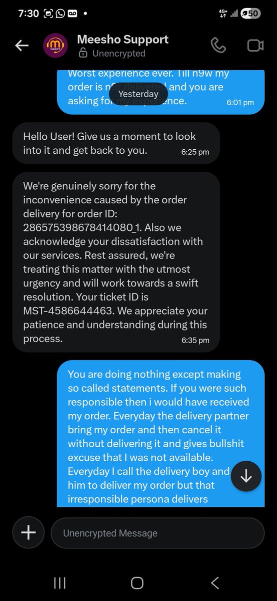 TRD_0898's tweet photo. @meesho_support How many moments you want @meesho @help_delhivery . I have been continuously complaining and you bushit people are just asking for moments. Still you have not understand the customer's issue then you better shut down your bullshit business and sit home. https://t.co/eNM7VTzW9z