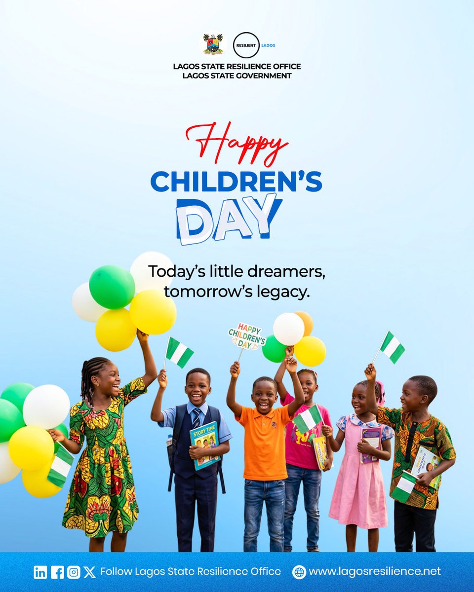 lagosresilience's tweet photo. The laughter of our children is the heart of a thriving city. 💫
Their safety, care, and well-being matter deeply today and always. 💙
Happy Children’s Day to our future leaders and changemakers. 🌍
#LASRO #ChildrensDay #ChildrensDay2026 #GreaterLagos #ResilientLagos https://t.co/gEclLZUJG7