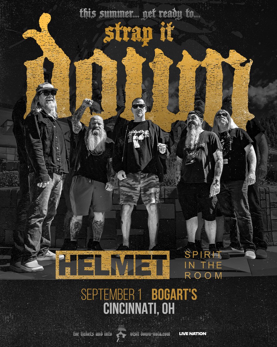 BogartsShows's tweet photo. JUST ANNOUNCED 🤘 DOWN: Strap it DOWN Tour '26 with special guests Helmet and Spirit In The Room on September 1st! 

🎟️Tickets on sale this Friday at 10am at https://t.co/oqgF36xakE https://t.co/U9W5UZaDWO