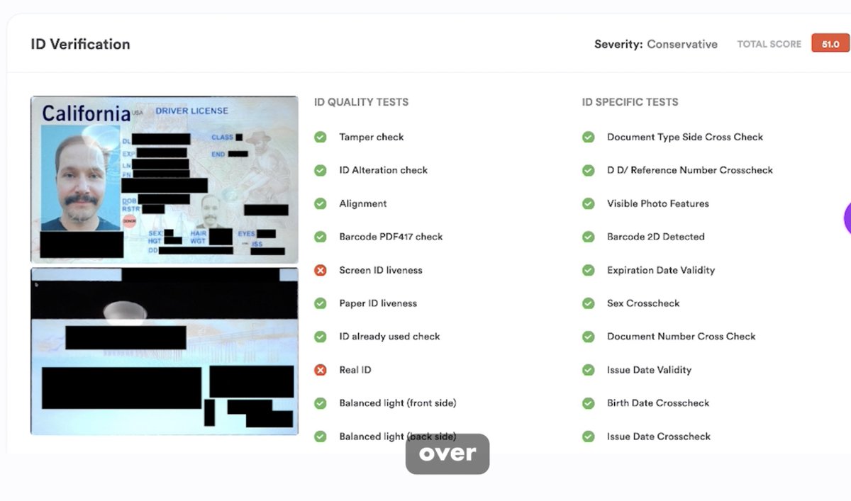 RachelTobac's tweet photo. Tested mobile &amp; browser: hard/software vid injection, deepfakes, replays, emulators, rooted devices, manipulated ids.
Mobile held up every time. Web flows were the 1 way in. When we got in w/ web hard/software vid injection, we gave those vulns to Incode &amp; they fixed them quick. https://t.co/xIEIEhztNY
