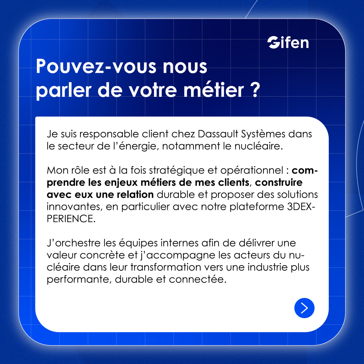 _GIFEN's tweet photo. 👩‍🏭 Nouvel épisode de Femme du nucléaire ! 

Aujourd’hui, le @_GIFEN met en lumière Marianne KUHN-BOBLET, Responsable client chez Dassault Systèmes. https://t.co/ROMKWWXI7L