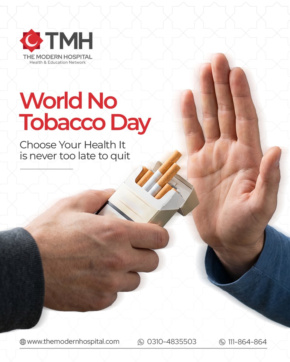 TheModernHosp's tweet photo. Tobacco is the leading cause of preventable deaths worldwide.

This World No Tobacco Day, choose your health. It is never too late to quit and TMH is here to support you every step of the way.

#WorldNoTobaccoDay #QuitSmoking #LungHealth #TheModernHospital https://t.co/mYrPzvckM5