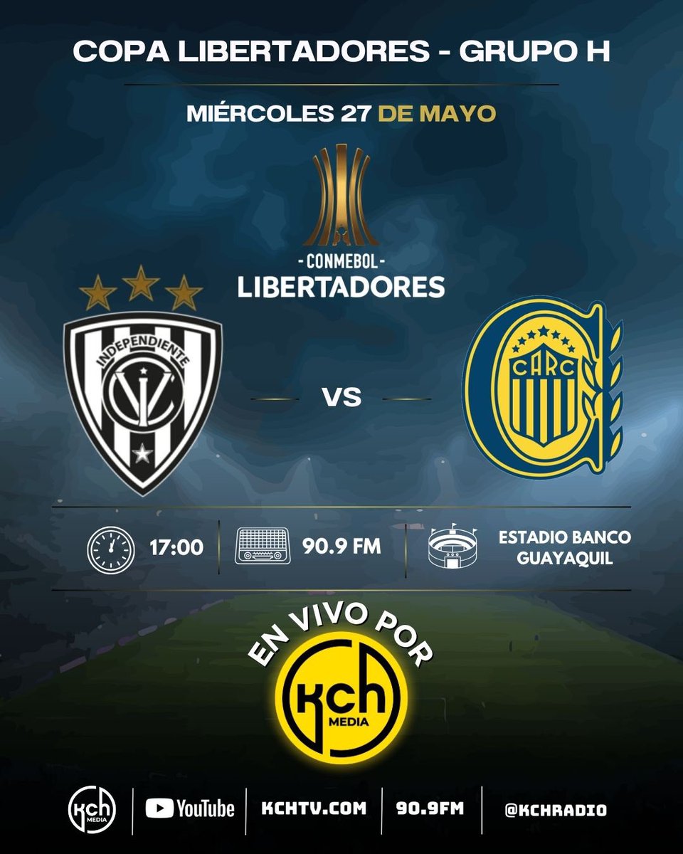 kchradio's tweet photo. 🔥✅PARTIDAZO EN CHILLO JIJÓN🫵🏻

No te pierdas las emociones del partido por la señal de @kchradio 90.9 FM 📻 🎙️⚽️

. @IDV_EC 🔵⚫️ 🆚 @RosarioCentral 🔵🟡

Relatos: @sguerrab90 - @Nicocrack29 

Comentarios: @GaboSolorzanoEc - @lopezlopezM 

Informes: @evemurillo9 https://t.co/FItnKETjwk