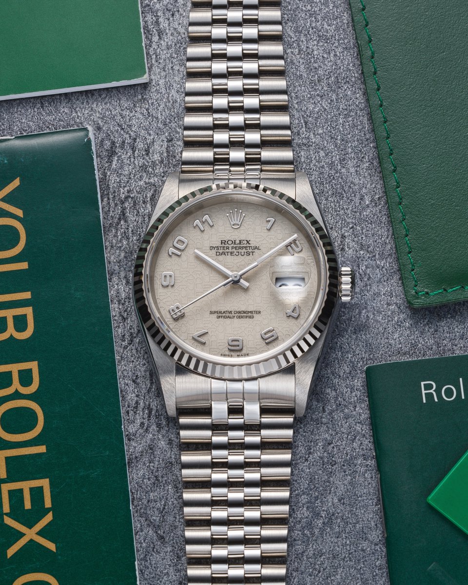 BQWatch's tweet photo. Love the new Jubilee print but don’t love the colours?

Check out this 2002 Rolex Datejust 36 ref. 16234, stainless steel &amp; white gold with a white “Jubilee” dial, a sleeker alternative to the new Oyster Perpetual!

Shop here: https://t.co/58J2SnFaPB https://t.co/pMpXkPER8c