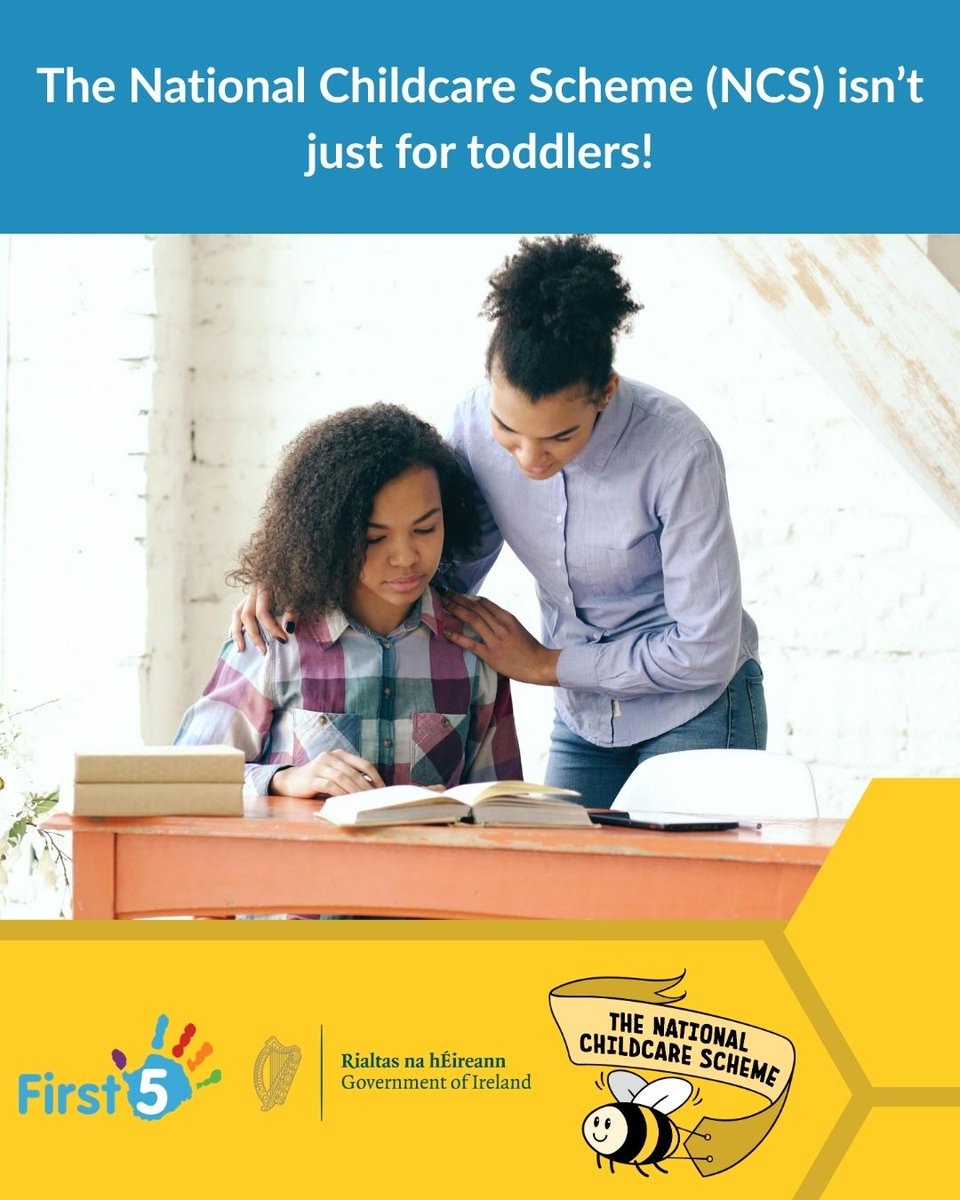 First5_Ireland's tweet photo. The National Childcare Scheme isn’t just for toddlers!

If your child is aged under 15 years, you can receive a subsidy of at least €2.14/hr! That can be used to cover after-school, breakfast clubs – or even childminders!

Don’t miss out – apply today via https://t.co/Dkr1uLlFwk https://t.co/2ZGK4iyMCI