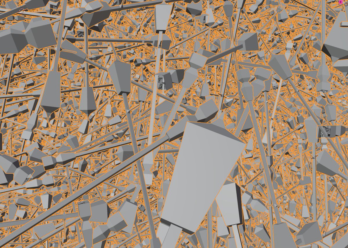 Evilkookey's tweet photo. This is what I love about learning a new technique in blender. You click one wrong button and suddenly the entire racetrack is covered in a million lampposts. 
#indie #indiedev #indiegame #gamedev #gaming #unity3d #indiegames #MarioKart #diddykongracing #blender #glitches https://t.co/5kRlBtsS8V