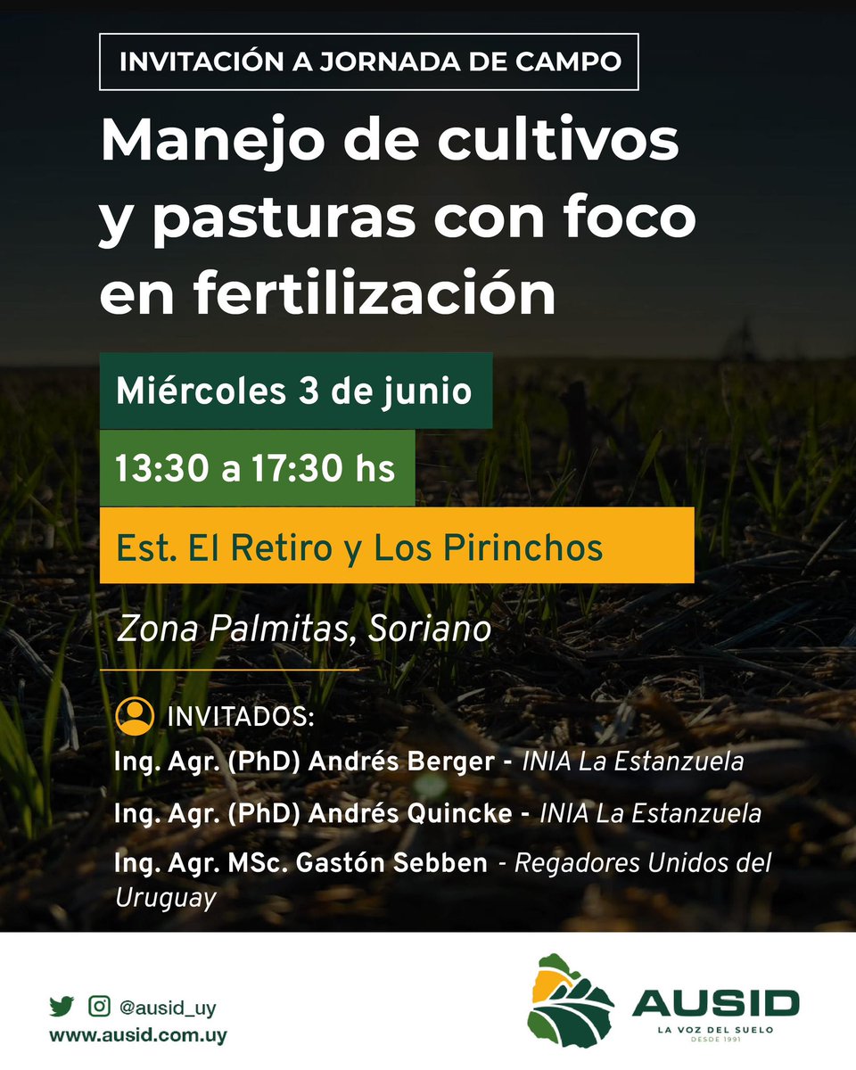 ausid_uy's tweet photo. Actualizamos invitación para la jornada de campo del miércoles 3/6👇 https://t.co/tI1qnTiEJN