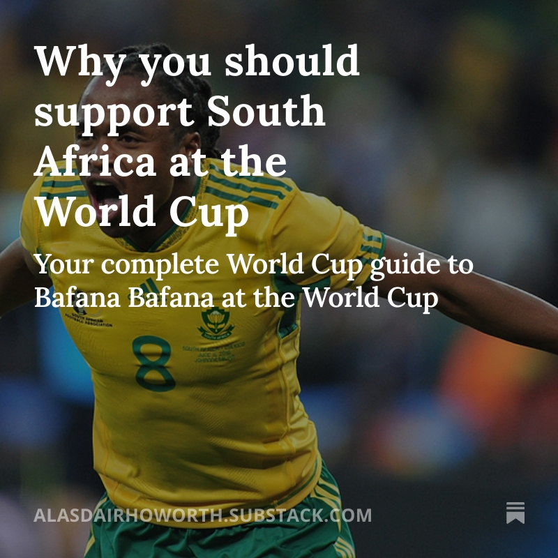 ahoworth97's tweet photo. Rather than do a normal set of previews. I’m doing something different on my Substack.

Here is my pitch as to why you should support South Africa at the World Cup.

https://t.co/sX8ls3JZbd https://t.co/Bj7GKrm7DF
