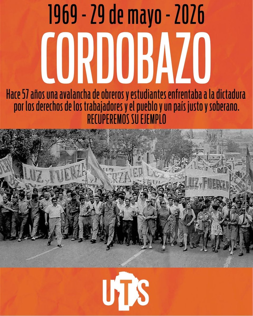 UTSCordoba's tweet photo. A 57 años del Cordobazo, recordamos este hito histórico de los trabajadores y reivindicamos su ejemplo. https://t.co/FGAoMDKfwZ