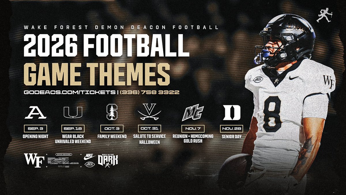 WakeFB's tweet photo. Mark Your Calendars! Game Promotions and Group Theme Days are set for the 2026 season ⤵️

📰 https://t.co/96B8hHwAho
🎟️ https://t.co/2RITnFV4Nb