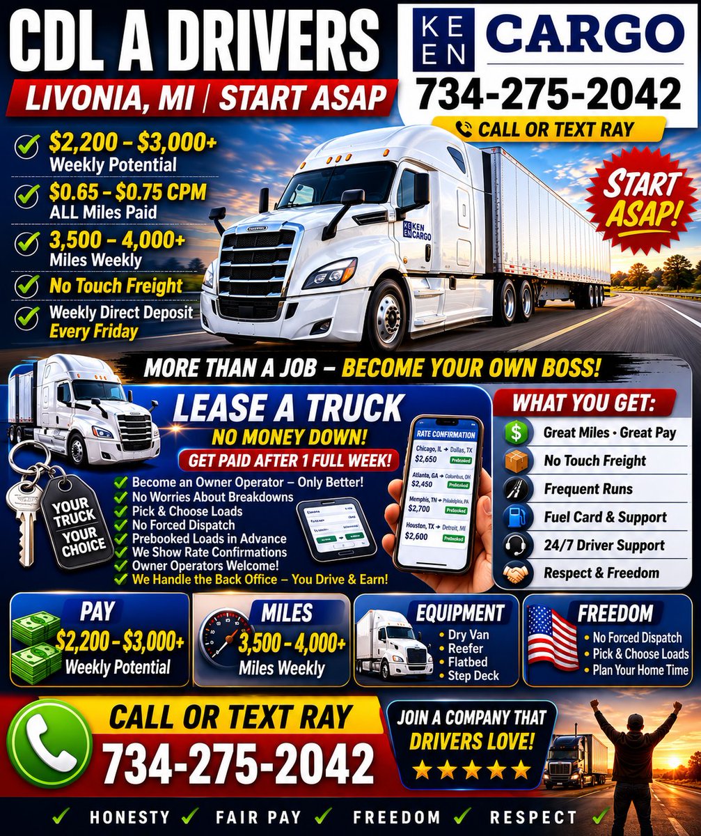 VBMEDAY's tweet photo. CDL A DRIVERS WANTED – LIVONIA, MI | LEASE AVAILABLE | START ASAP https://t.co/fCCcnYFBR9 https://t.co/EWzBgyPFSM
