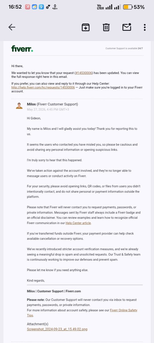 GideonCNgetich's tweet photo. @FiverrSupport NM said my ticket was escalated.Emailed by "Milos"@ 16:45.He banned my BUYERS instead of fixing my ghost ban.Cant text anyone.Ticket #14530006 NOT RESOLVED.@MichaKaufman.This 4days lost income due to Fiverr's backend bug.Need CEO escaltn full_permission_reset TODAY https://t.co/s4aadrKEW8