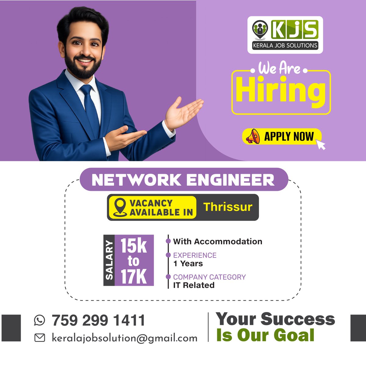 KJS_Jobsolution's tweet photo. 🚨 Hiring Alert | Network Engineer Vacancy in Thrissur 🚨
💰 Salary: 15K to 17K With Accommodation
📍 Location: Thrissur
📁 Experience: One Year 
🏭 Company Category: IT Related
📞 Contact/message: 759 299 1411

#NetworkEngineer #ThrissurJobs #ITJobs #Networking #SystemEngineer https://t.co/Fx6UATJZo0